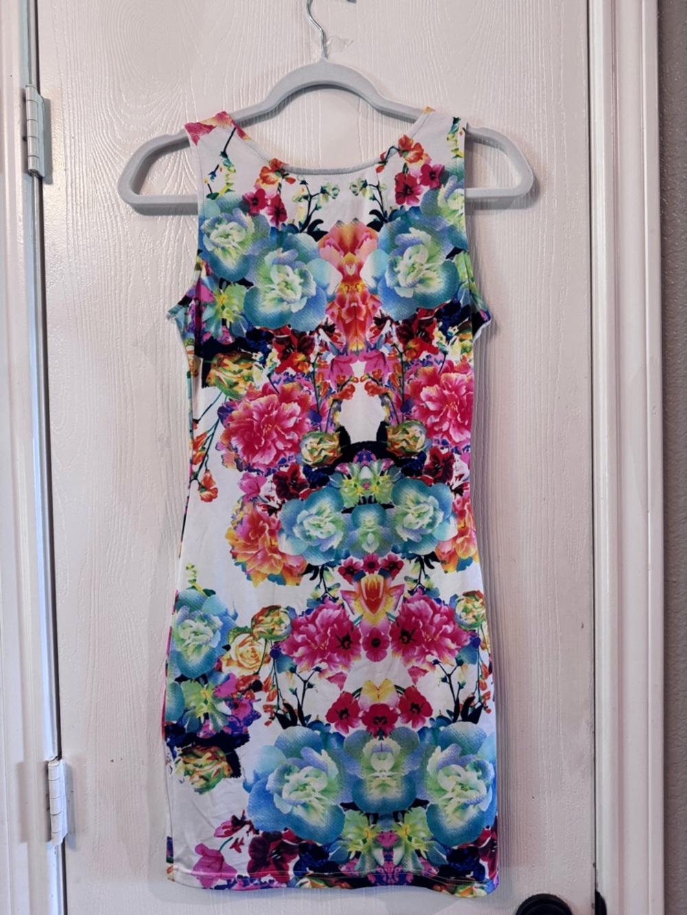 H&M White Floral Mirror-Print Mini Dress with Multicolor Blooms